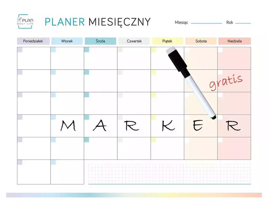 Planer magnetyczny miesięczny tęczowy + marker. Plan your life