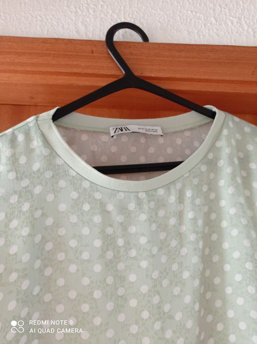 Blusa  Zara verde água com bolinhas brancas