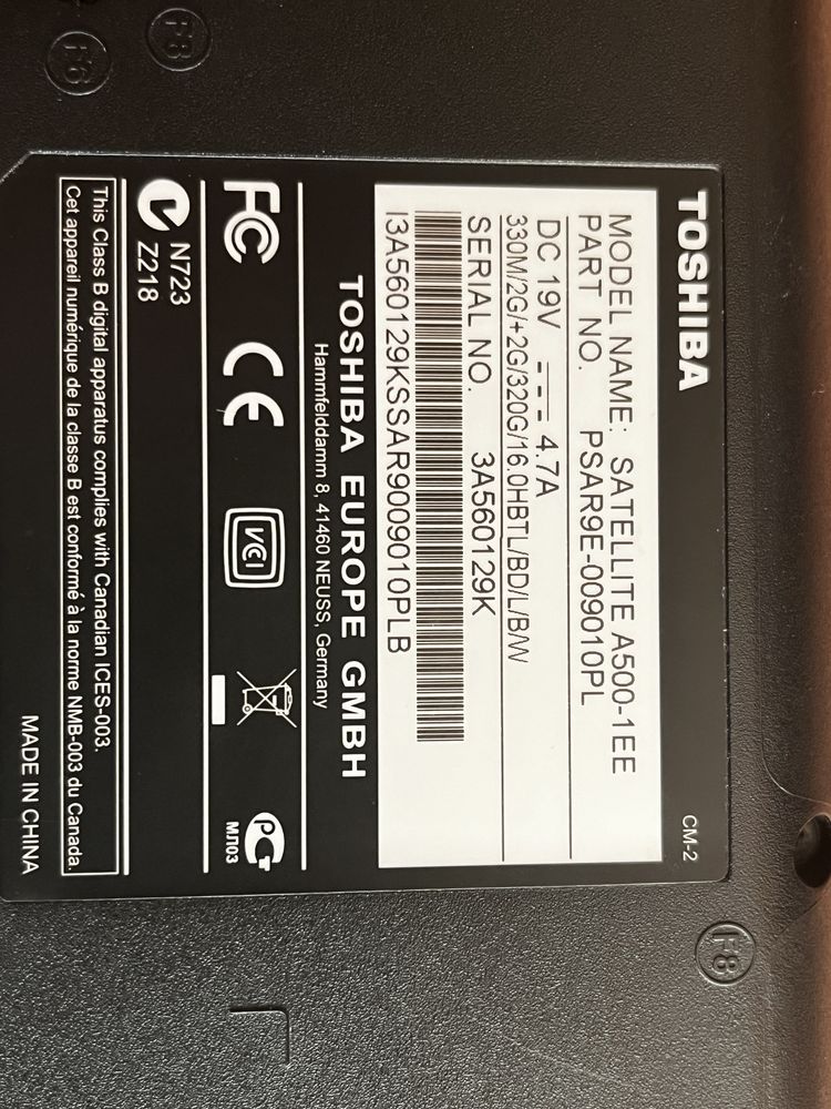 Notebook Toshiba Satellite A500-1EE