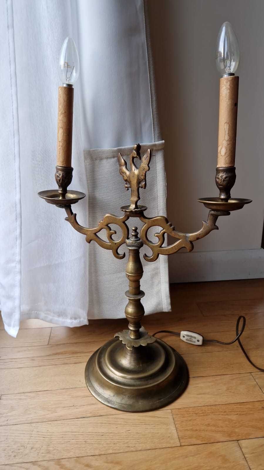 Komplet lamp mosiężnych, żyrandol, 2 kinkiety, lampa stołowa