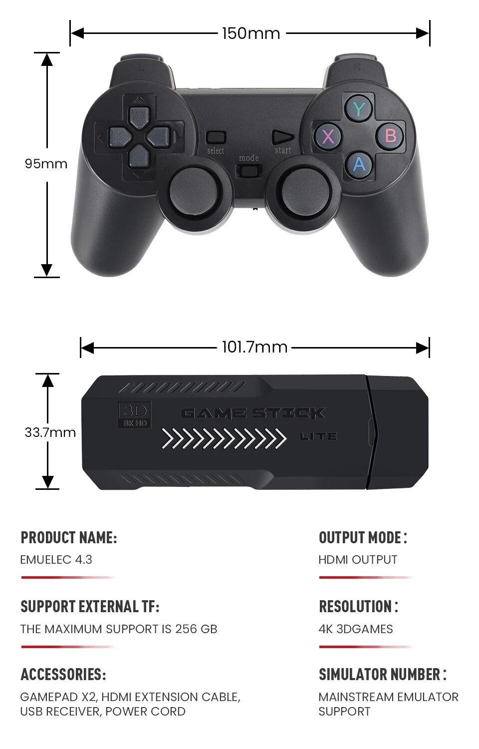 [Novo] Gaming Stick Retro / Consola Retro com 2 Comandos WiFi - 64gb,