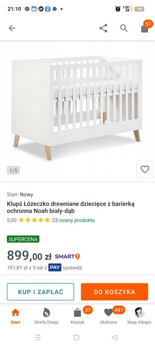 Łóżeczko drewniane Klupś