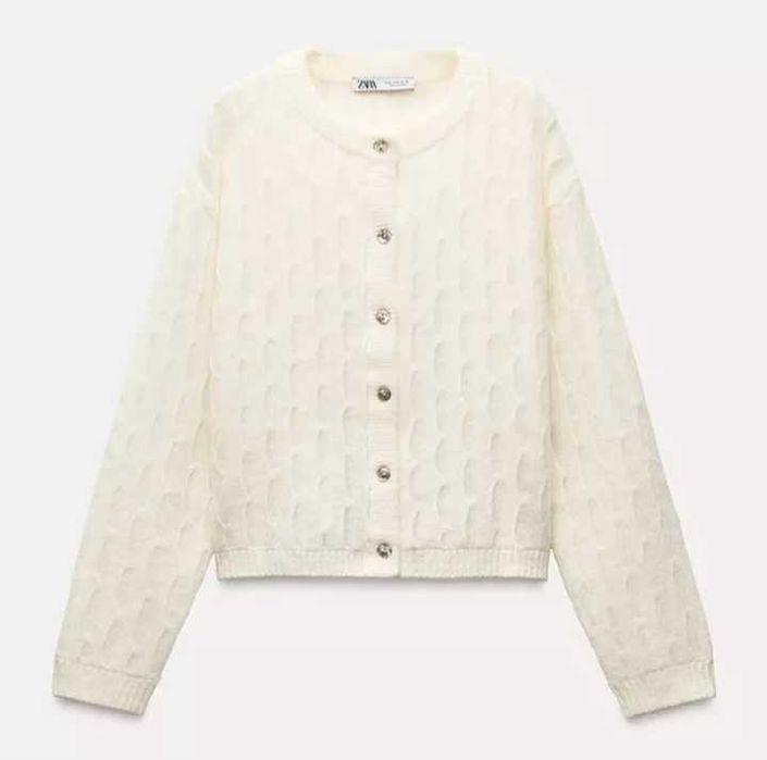 ZARA sweter kardigan falisty splot wełna alpaka XL