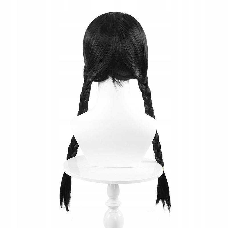 Czarna peruka Wednesday Addams warkocze grzywka