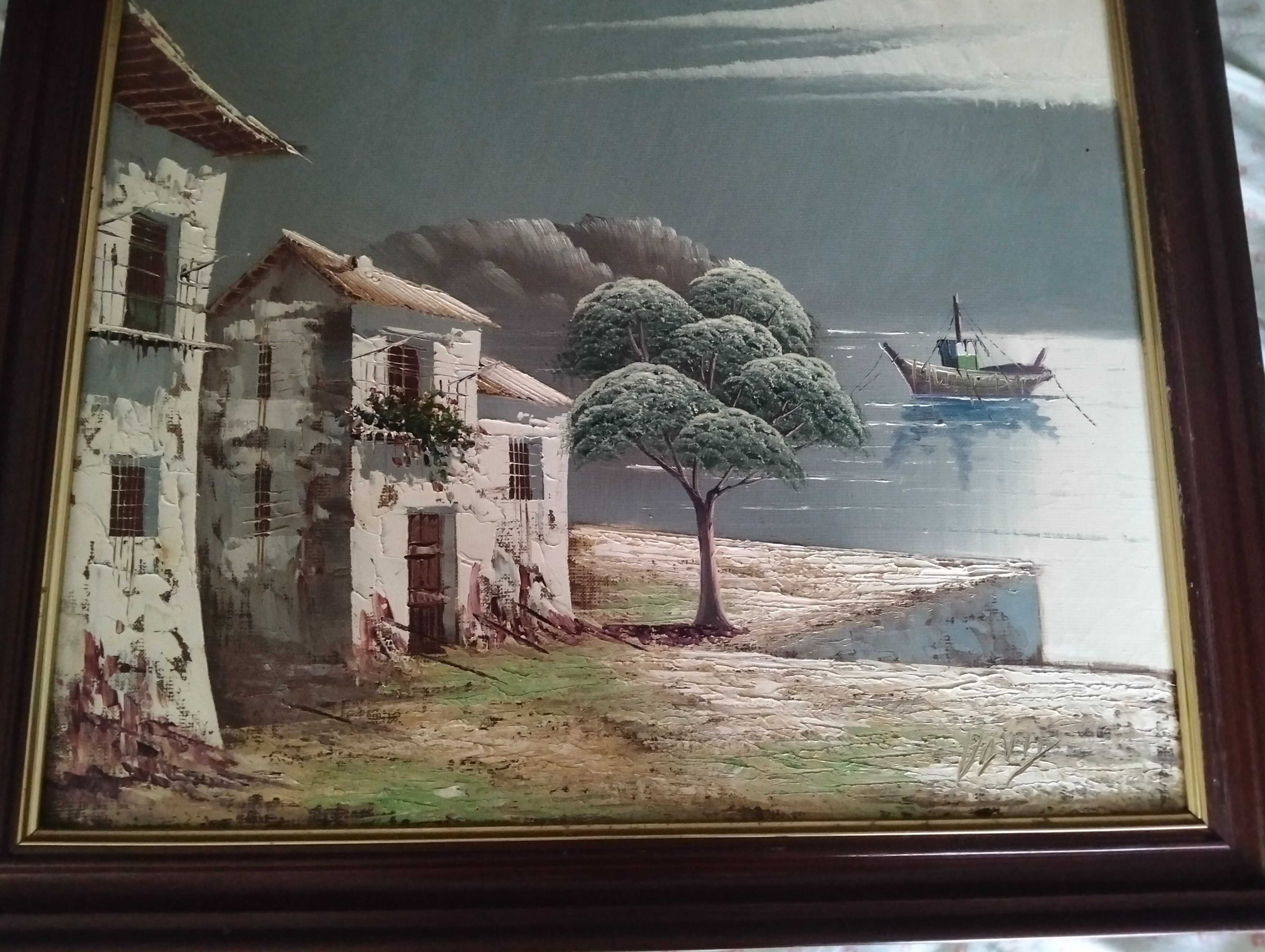 Quadro a óleo casa e campo