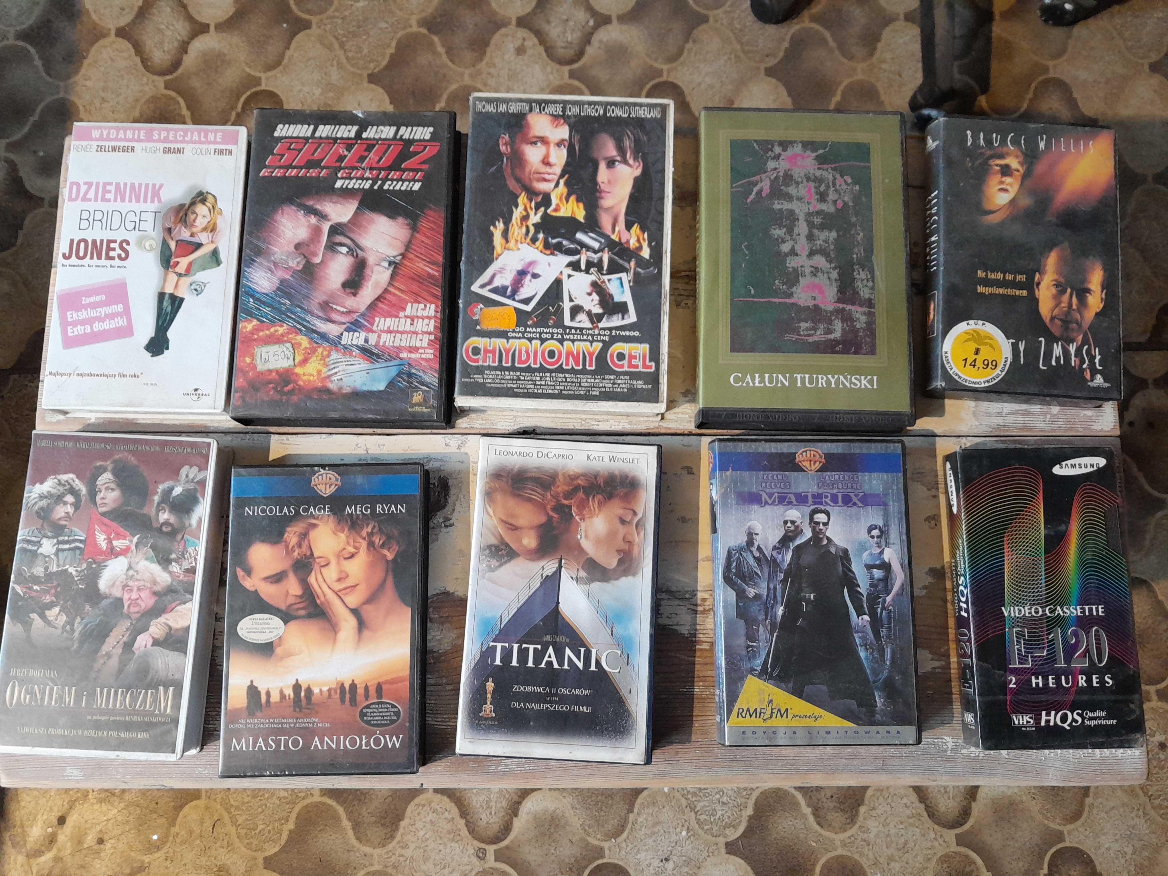 Kasety VHS film kaseta zestaw 10 sztuk Titanic Matrix Bridget Speed2