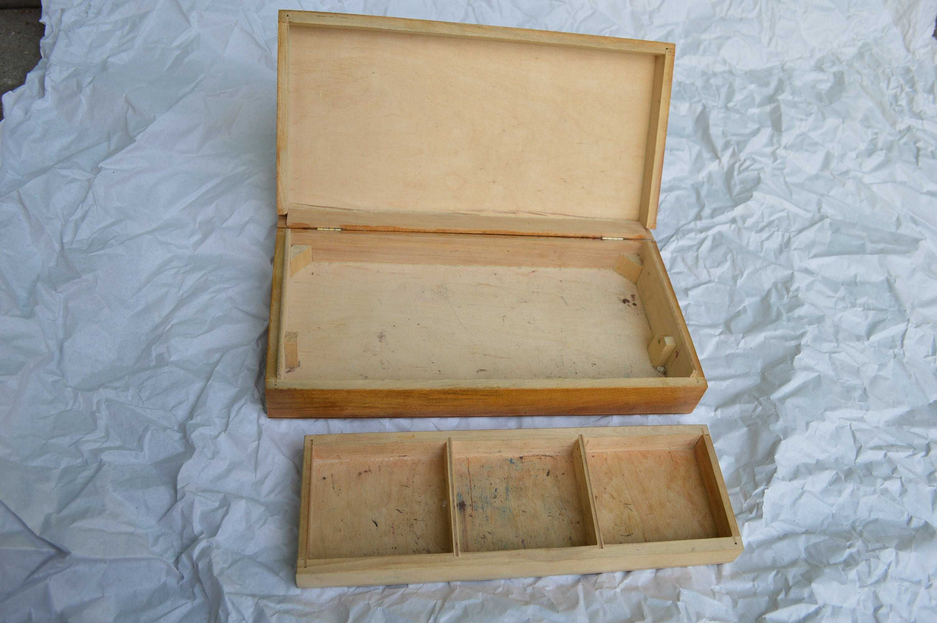 szkatulka drewniana z wyposazeniem 34x7x17 pudelko prl