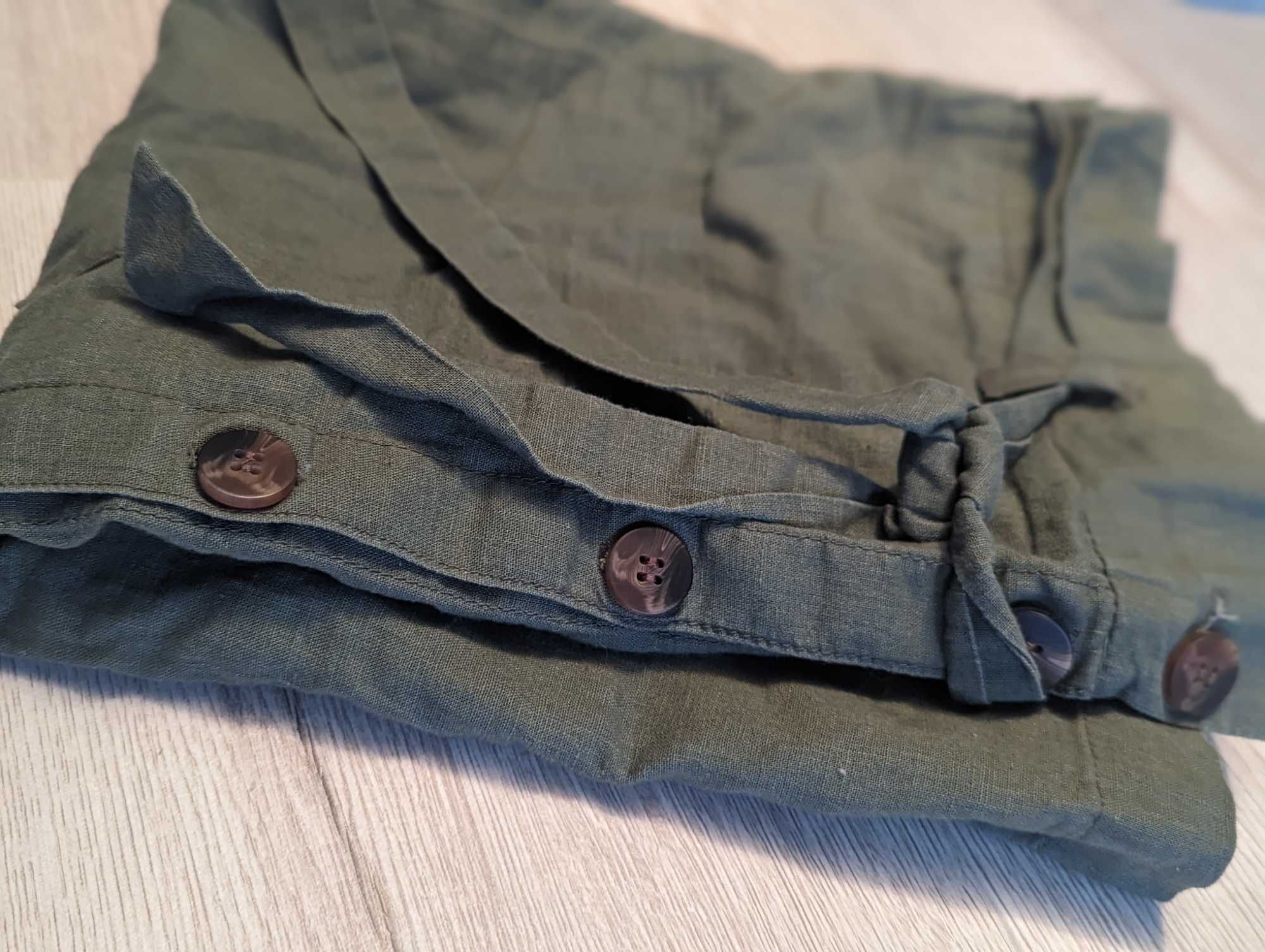 Spódnica khaki len bawełna 42 C&A wiosenna guziki kieszenie