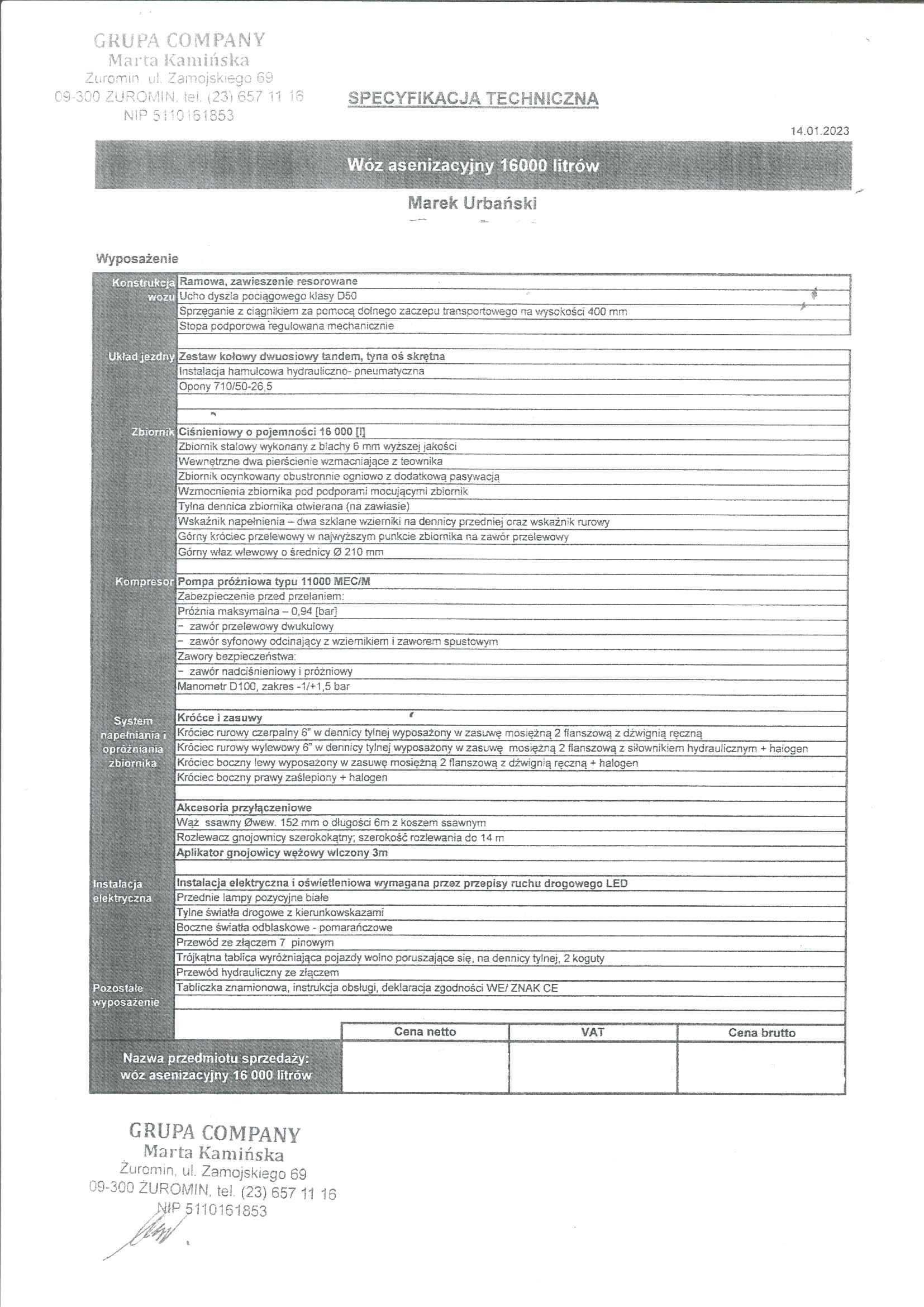Wóz asenizacyjny beczkowóz Marco-Polo 16000l, rok prod. 2023