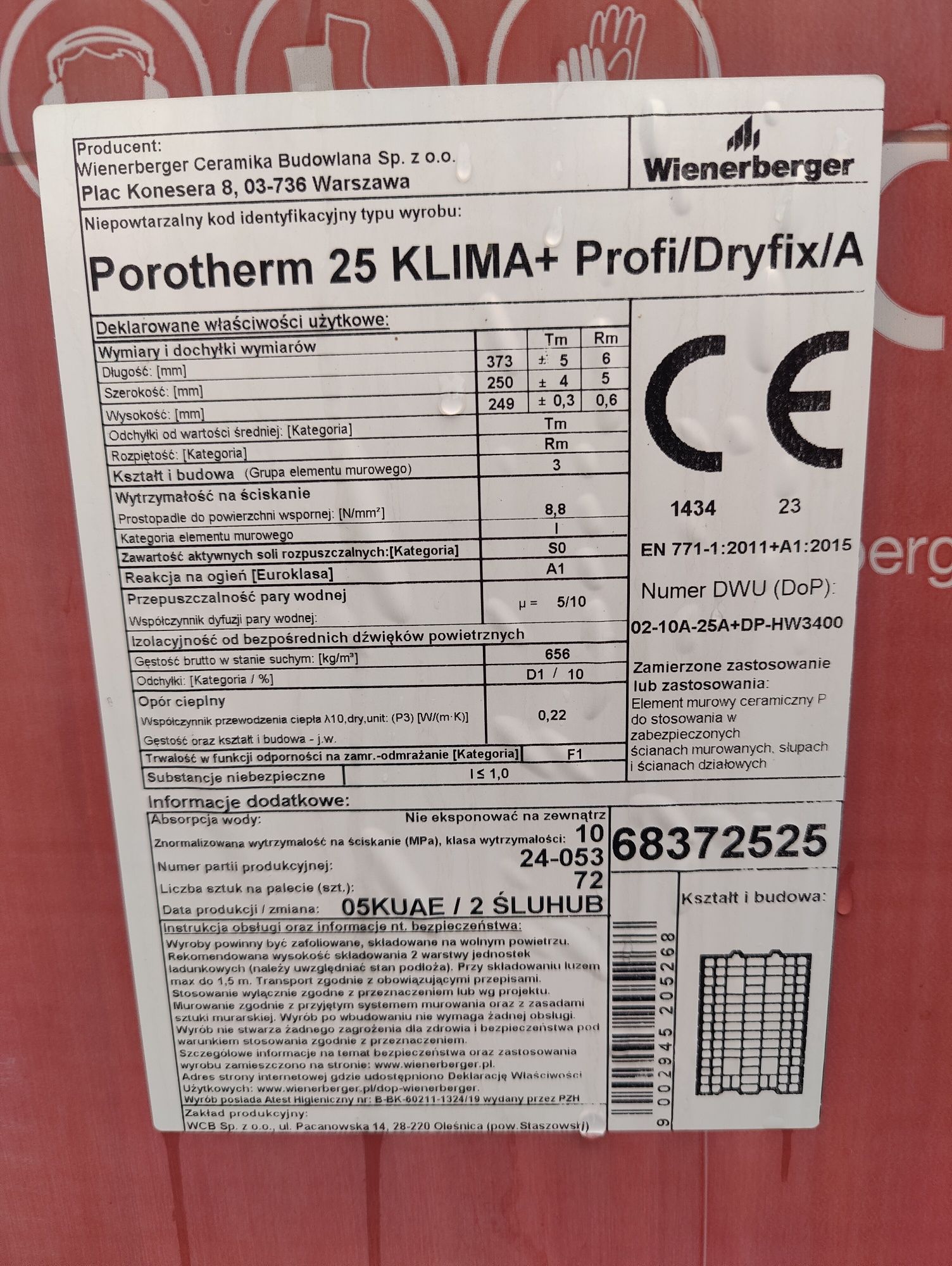 Porotherm 25 Klima+ Profi / Dryfix Wienerberger całe palety/na sztuki.