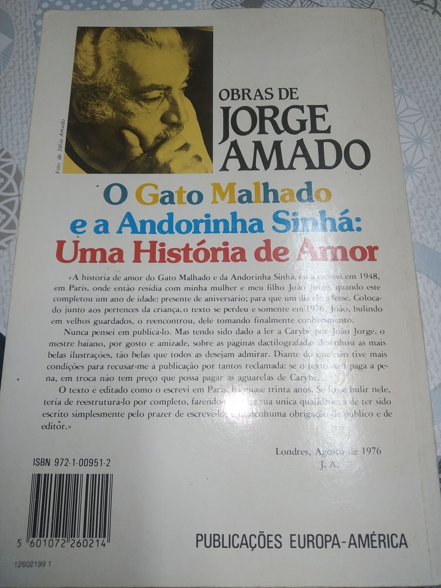 Livro "O gato malhado e a andorinha sinhá" de Jorge amado