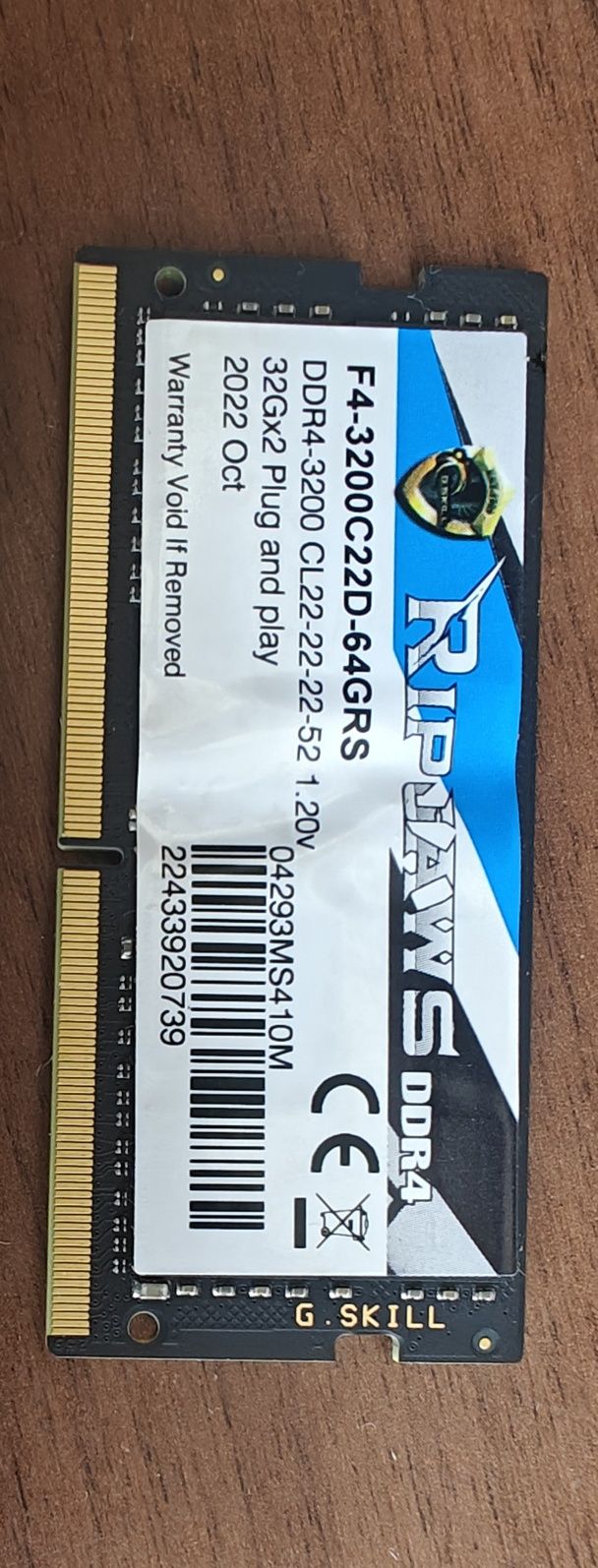 RAM G.Skill Ripjaws SODIMM DDR4 32GB 3200MHz F4-3200C22D-64GRS