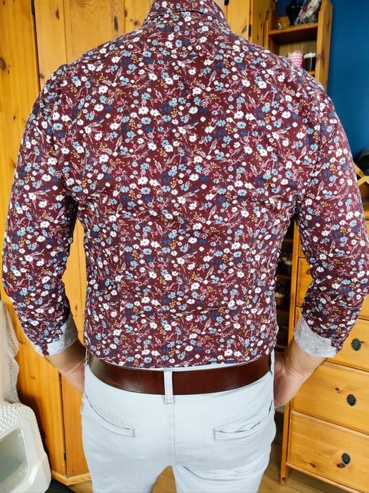 Koszula męska brązowa w kwiatki M