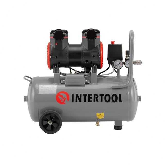 Компресор 24 л, 1.5 кВт, безмасляний, 2 циліндра. INTERTOOL PT-0033.