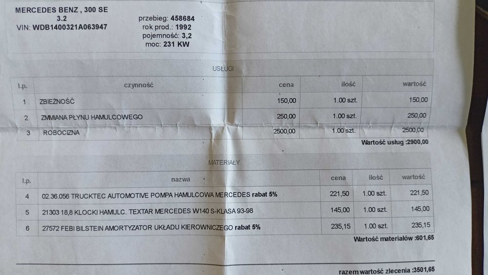 Mercedes W140 S klasa 300SE doinwestowany