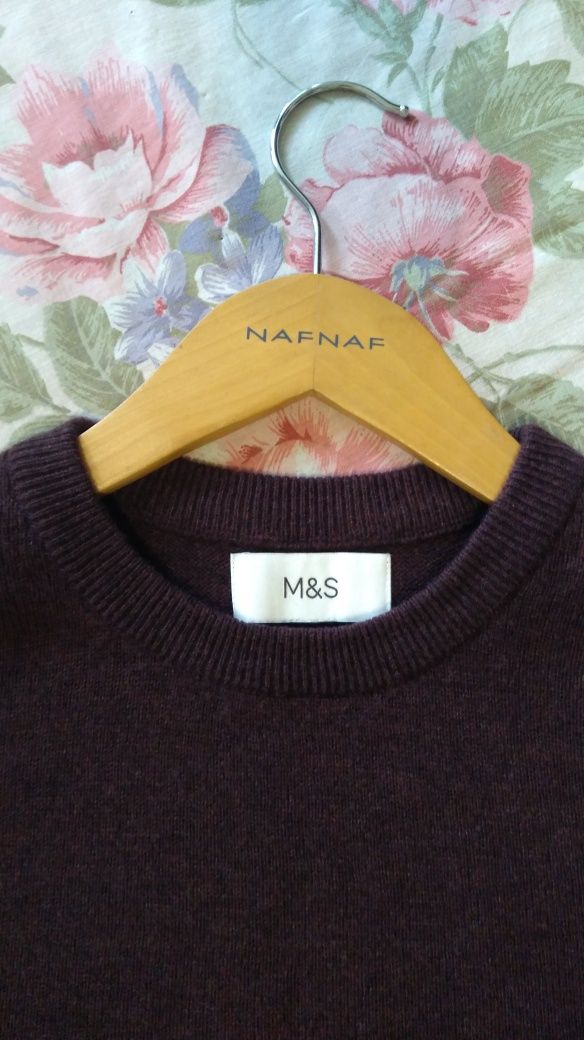 Светр джемпер з вовни кольору бургунді Marks&Spenser 
Extra Fine Lambs