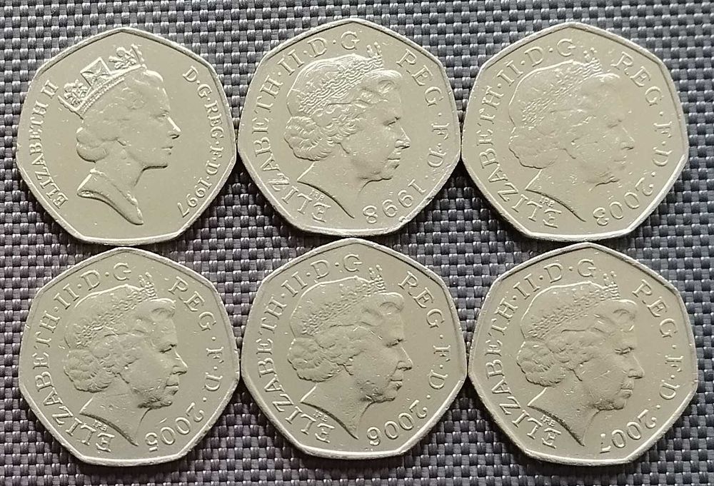 Колекція монет 50 пенсів Великобританія 6 шт за 260 грн