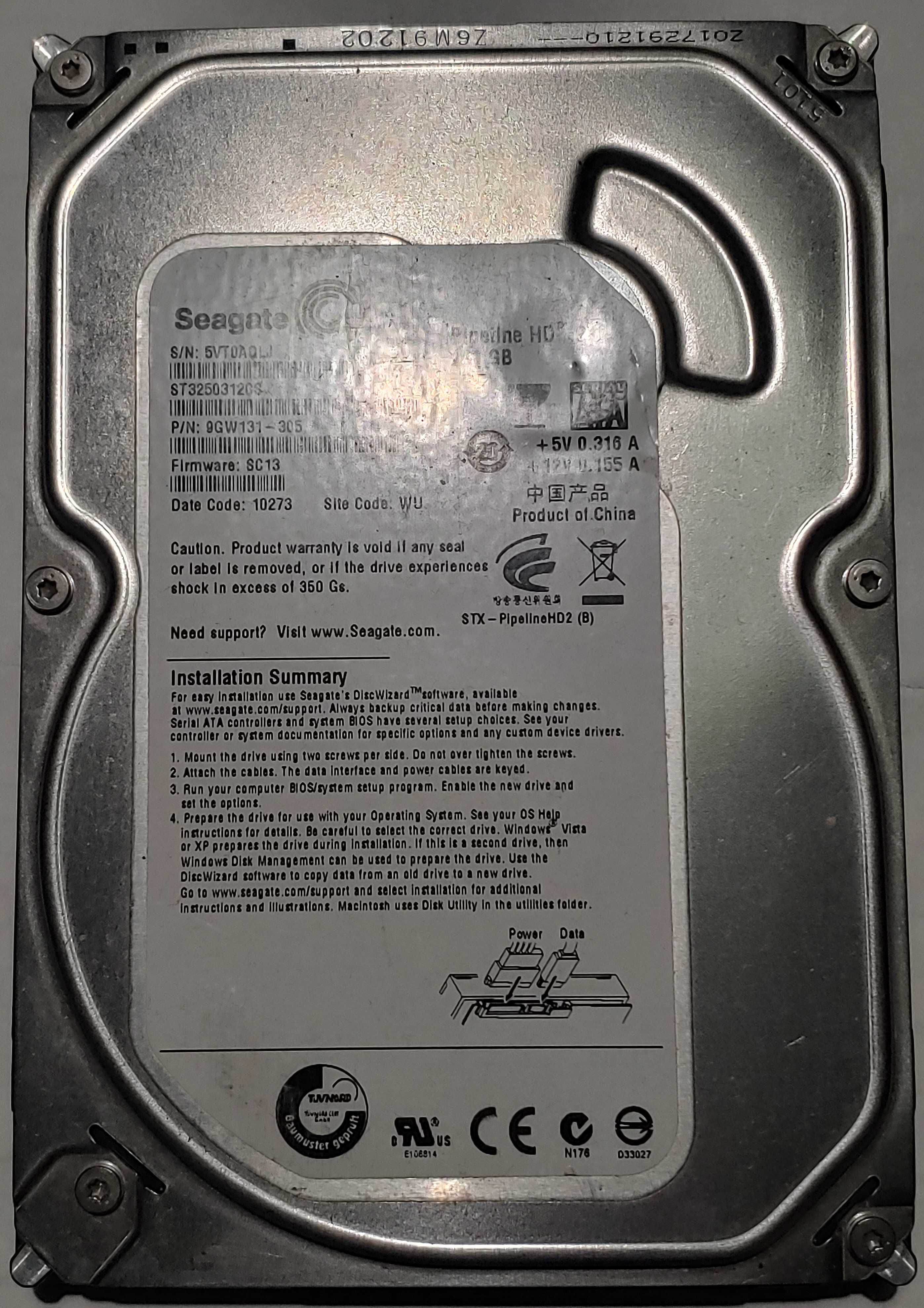 Жесткий Диск SATA2 Seagate Video 3.5 HDD Pipeline HD.2 250Гб