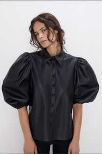 Шикарная рубашка с объемными рукавами из эко кожи Zara

. S