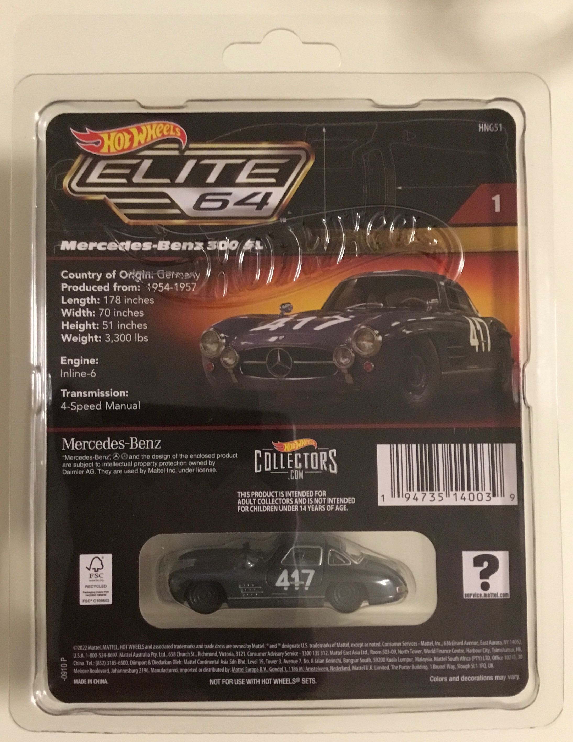 Hot Wheels ELITE 64 Mercedes Benz 300 SL