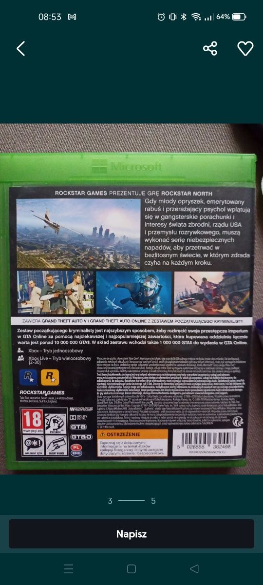Zestaw gier na Xbox one need for speed i grand the auto v