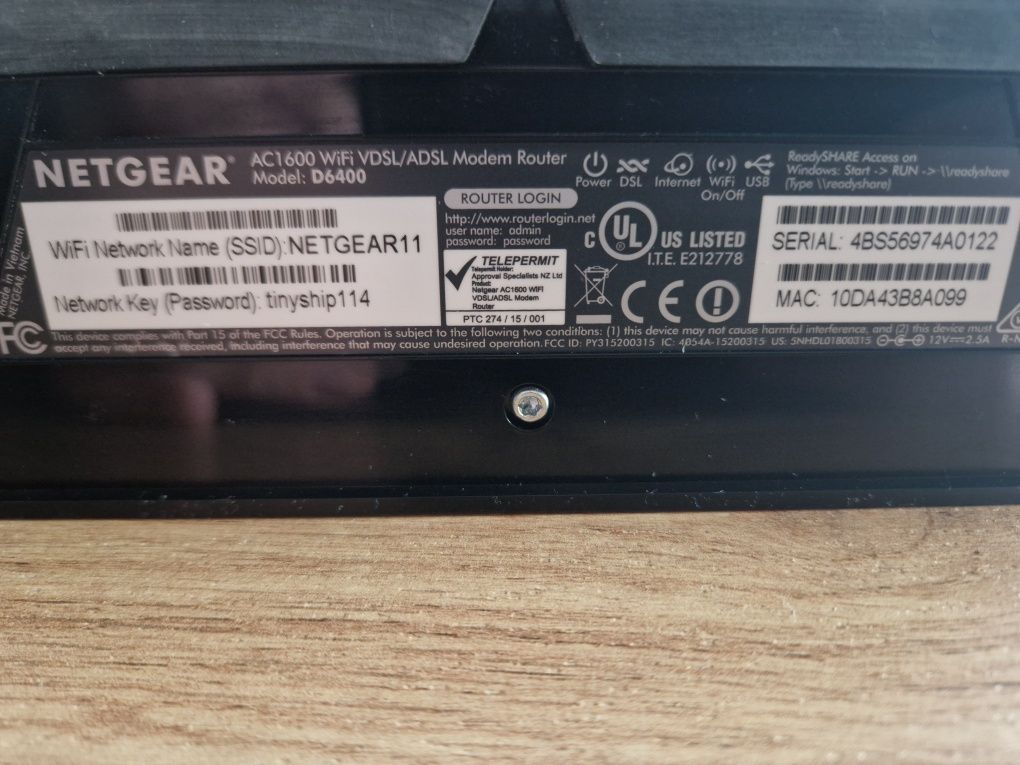 Router  Netgear ADSL/xDSL, D6400 AC1600 1xWAN 4xLAN Gigabyte