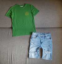 H&M - jeansowe spodenki + zielony t-shirt roz. 170 cm