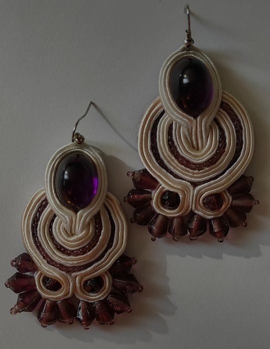 Kolczyki soutache sutasz BOHO rękodzieło handmade fioletowy
