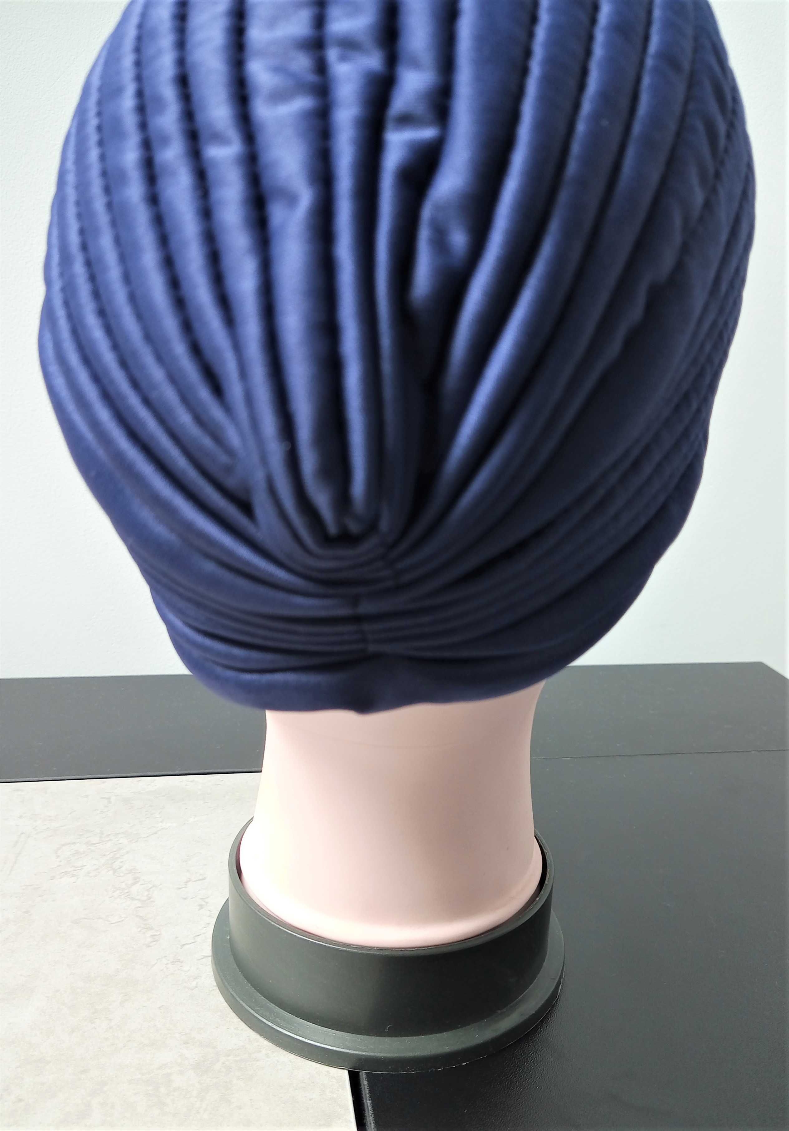 Czapka turban wiosenny damski granatowy handmade rozmiar 52/54