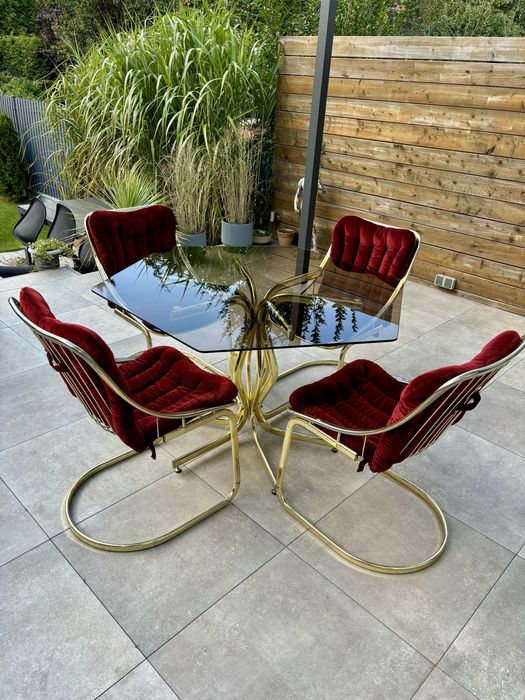 Gastone Rinaldi stół z 4 krzesłami złoty zestaw do jadalni Włochy 1970