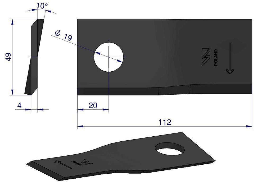 Nóż, nożyk kosiarka 112X48X4X19 prawy 139889.0 Krone WARYŃSKI  25st