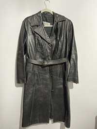 Vintage skórzany płaszcz mongolski