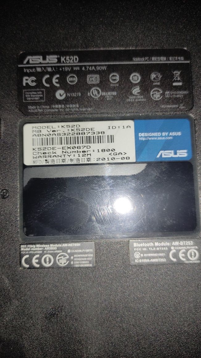 Asus K52DE на запчастини Работает,( не работают динамики АКБ и Дисково