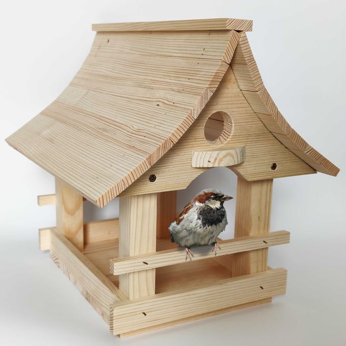 Duży karmnik drewniany dla ptaków budka dla ptaków opalany