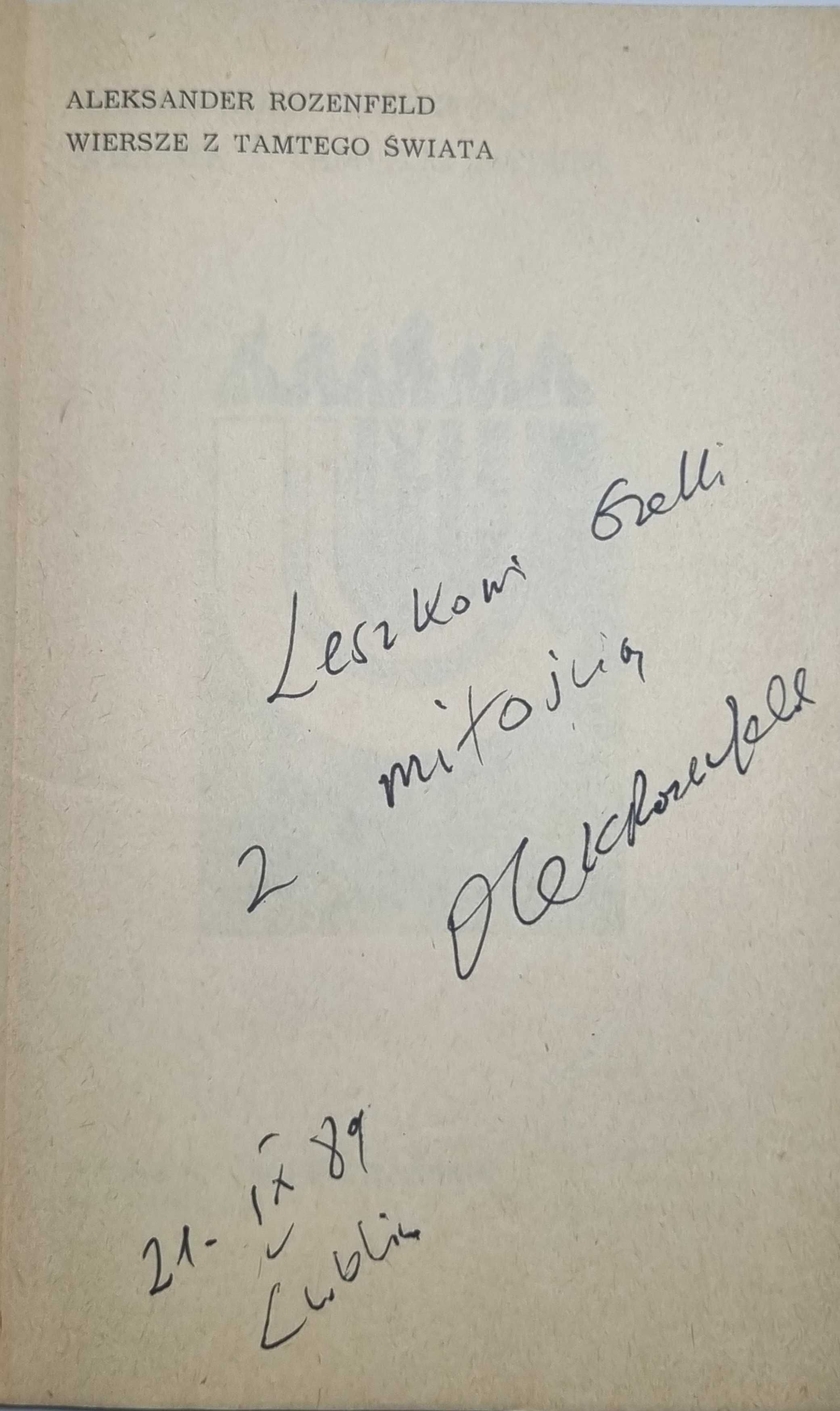 Aleksander Rozenfeld - Wiersze z tamtego świata AUTOGRAF