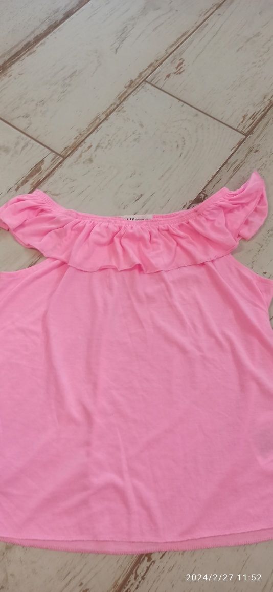 Różowy t-shirt H&M 122/128 dziewczynka bdb