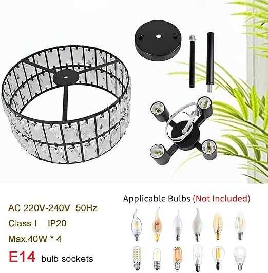 Kryształowy Żyrandol NOBLY 4-Żarówki, Ø 29 cm, Czarny Metalowy