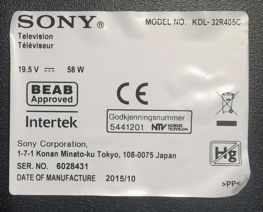 Telewizor SONY BRAVIA KDL 32R405C TCON Zasilacz Płyta Ledy Stopa Noga
