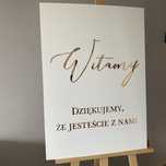 Biała Tablica powitalna glamour złote napisy 50x70cm