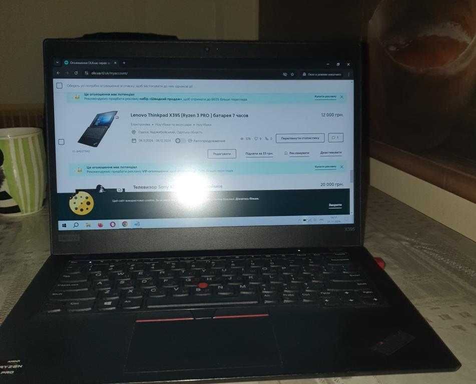 Lenovo Thinkpad X395 (Ryzen 3 PRO ) батарея 7 часов
