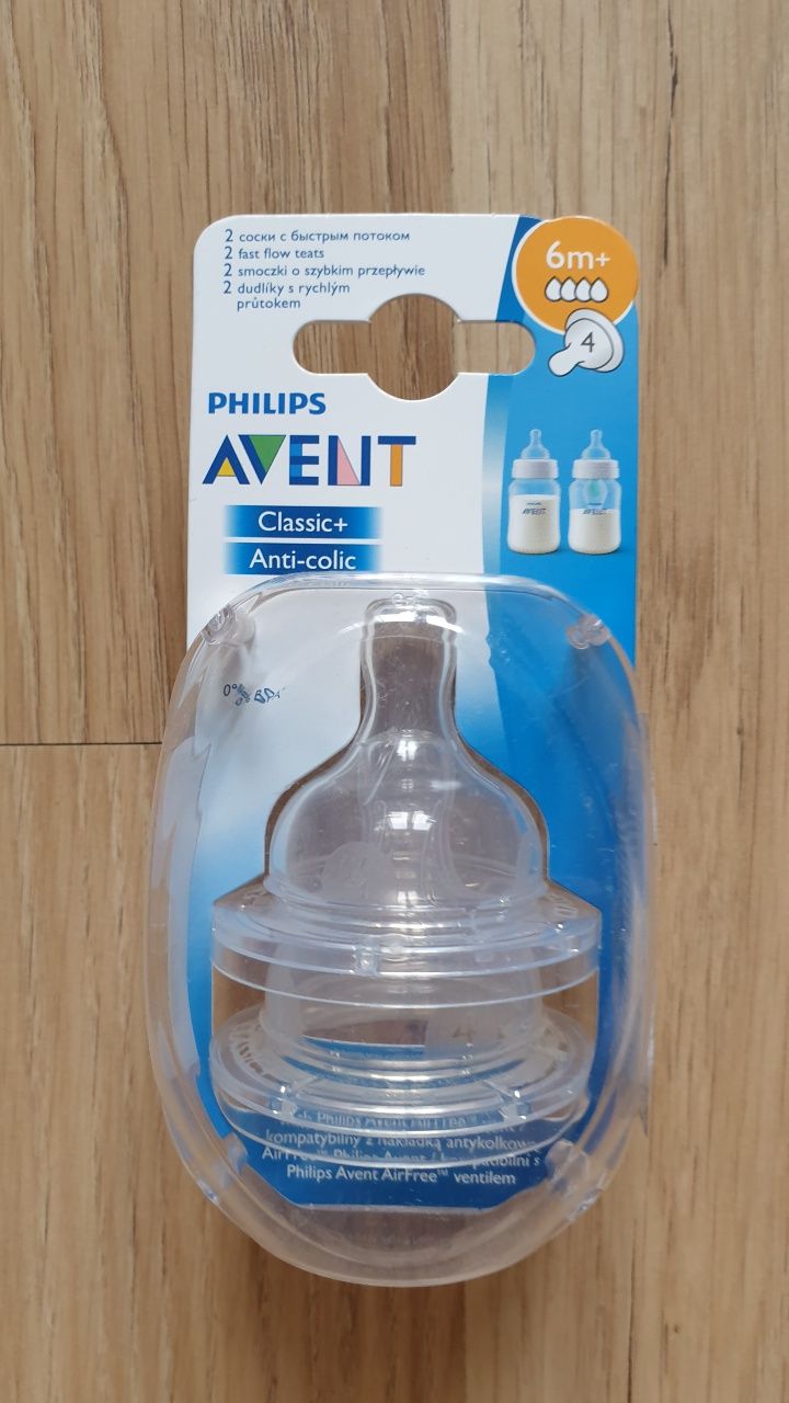 Avent Classic antykolkowy smoczek do butelki 6m+ 4dziurki szybki kaszk