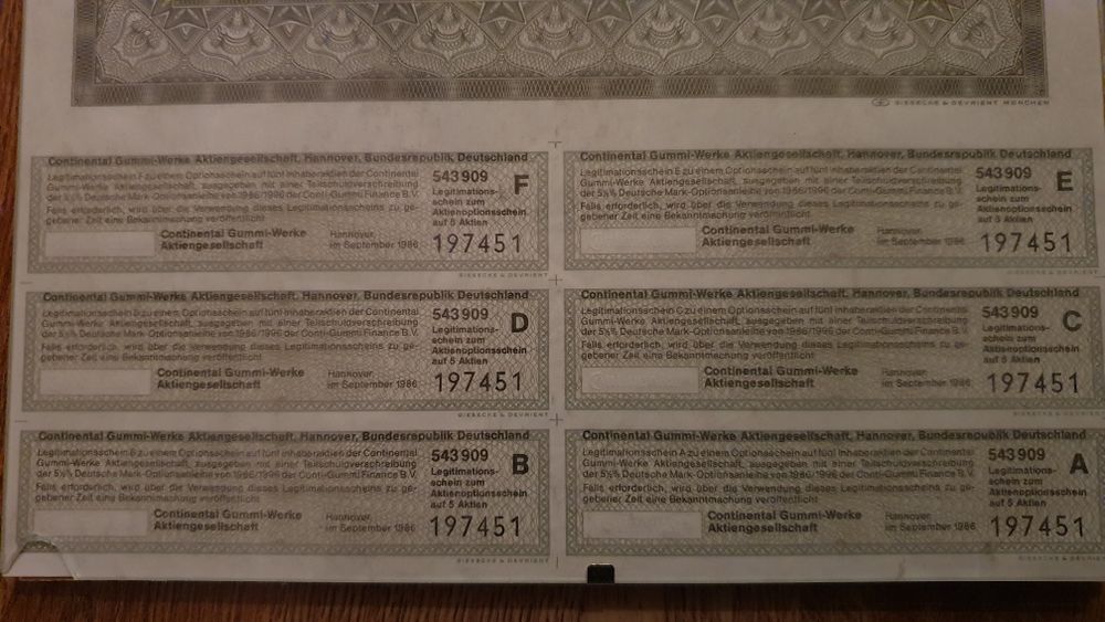 Kolekcjonerska akcja Continental w antyramie