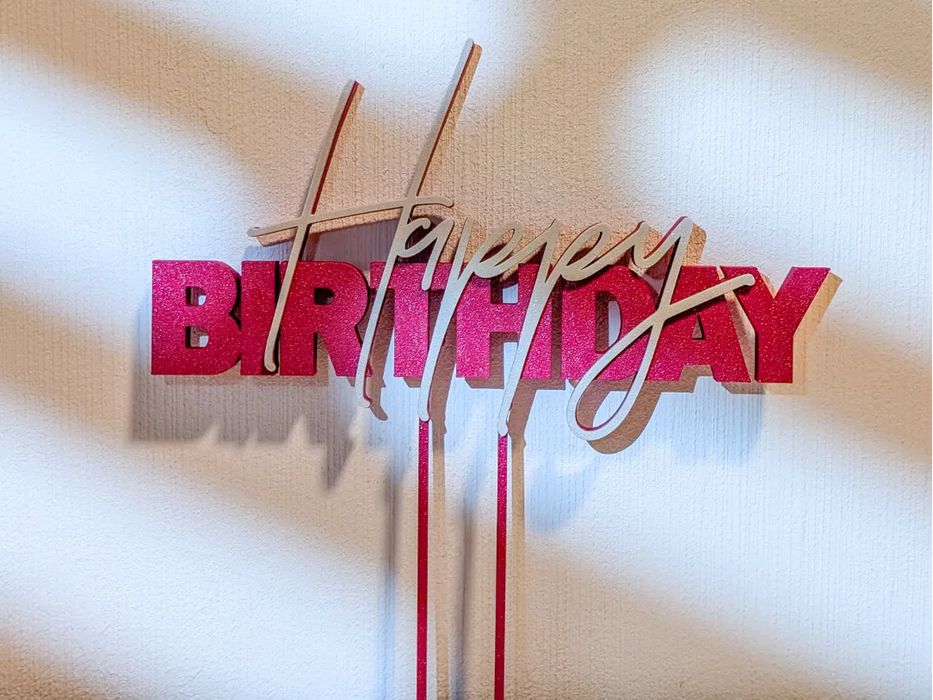 Topo de Bolo 'Happy Birthday' Personalizado