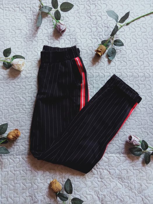 Spodnie chinosy w paski lampasy casual sport vintage S/36