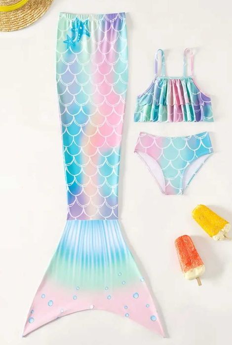 Nowy kostium strój kąpielowy Syrenka, r. 140 kąpielówki łuski