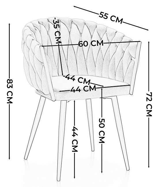 Krzesło tapicerowne PLECIONKA - welur + czarne nogi - 7 kolorów