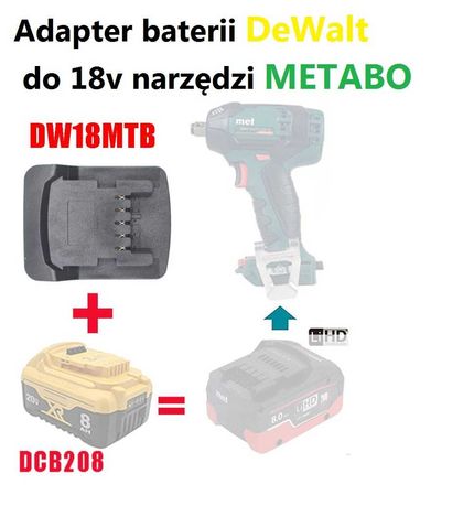 Adapter przejściówka baterii Dewalt do 18v urządzeń Metabo