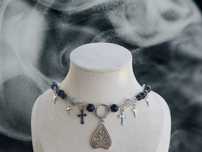 Choker magiczny stal chirurgiczna 304, szkło kamień naturalny, tarot