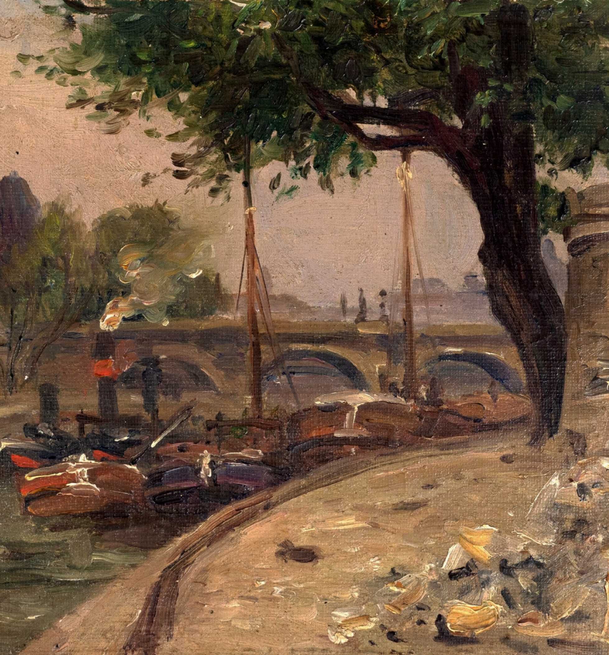 Pintura barco margem Paris Impressionismo | 1915