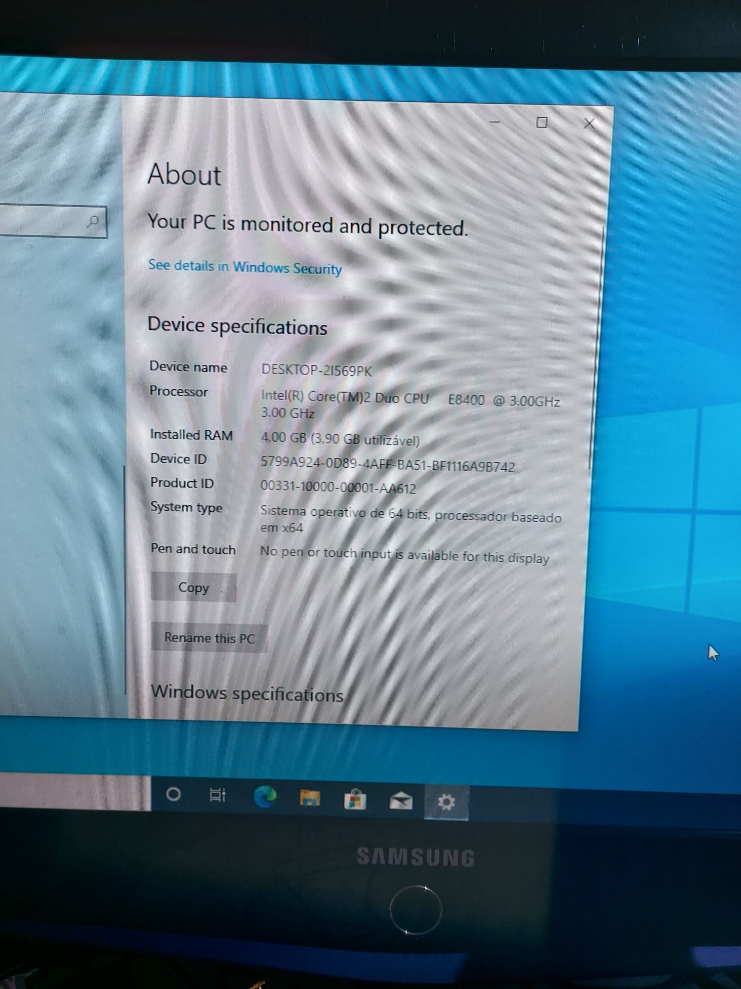 Computador Pc Desktop HP e Monitor Led 19"
